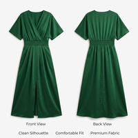 Robe longue d'été pour femme, col en V, taille naturelle, manches courtes, unie, fendue, tissée, élégante, usage quotidien, fabrication OEM ODM, fournisseur