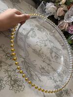 Assiettes de présentation en verre cristal perlé avec bordure or rose, de luxe, pour mariage, vente en gros à prix abordable, pour la décoration