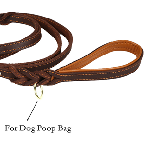 <span class=keywords><strong>Collar</strong></span> de perro de cuero trenzado de piel de vaca auténtica de 6 pies de alta resistencia con doble asa para perros grandes, medianos y grandes - Product Image 4