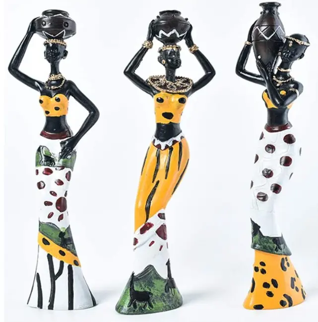 3 Pack African Women Sculpture Figure Girls Tribal Lady Figurine Statue Decor Collectible Art Piece Human Decorative Home Crafts