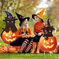 Grandes décorations d'Halloween pour l'extérieur, citrouille, chat noir, matériau PP, découpe pour pelouse, jardin, décoration de la maison, fournitures de fête