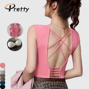 Breathable Ladies U-neck Vest Women's Crop Tank Top Sleeveless Racerback Crop Top Beauty Back Cross strap Sexy Back vest