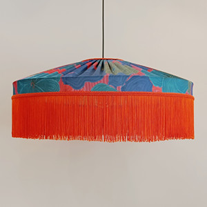 Paralume in tessuto floreale in seta Tiffany, lampada a sospensione con frange "Tangerine Tango". - Product Image 6