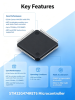 STM32G474RET6 MCU ARM Cortex-M4 de 32 bits con FPU, 170 MHz 213 DMIPS, aceleradores de hardware CORDIC y FMAC, 1.71V-3.6V, paquete LQFP-64
