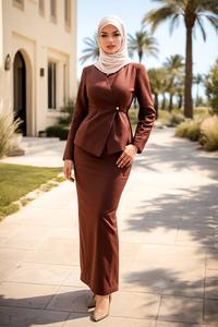 Conjunto de Dos Piezas con Cintura Ajustable para Mujeres Musulmanas Modestas YXO028, Túnica Abotonada y Falda Maxi de Rayón, Ropa Islámica Hecha a Mano, Combinación Lugid - Product Image 3