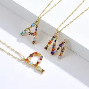 Drop Shipping From China A - Z CZ Diamond OPAL Initial Letter Pendant Iced Out Gold Filled Jewelry Letters Initial Necklace