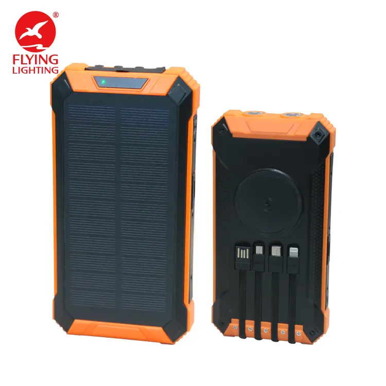 Solar Wireless Fast Charging Power Bank 4 Charging Ports USB Type C Lightening Multifunction 20000mAh Geek