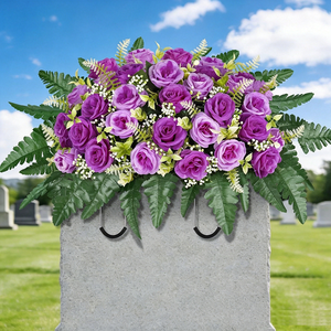 Memorial Grave Flowers <strong>Red</strong> White <strong>Tulips</strong> with Ferns for Headstones Cemetery Decoration Easy to Hang Reusable for Memorial Days - Product Image 6