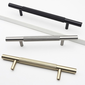 Luxuriöse Schlichte Kleiderschrankgriffe Gerändelt Schwarz Gold Silber Gebürstete Schrankknöpfe Aluminium Geprägte Küchengriffe - Product Image 2