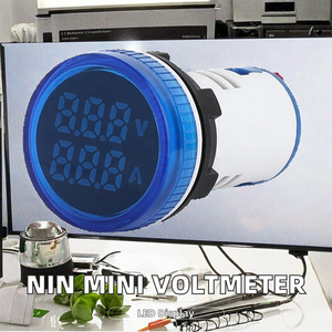 NIN Mini LED <span class=keywords><strong>Volt</strong></span>ímetro digital y amperímetro Pantalla azul redonda 22mm AC 50 ~ 500V - Product Image 3
