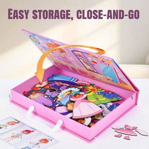 Multifunctional Princess Outfits pink Costume Change Game Baby Girls Portable Magnetic Puzzle Dress-up Toy <b>Magic</b> Box - Product Image 4