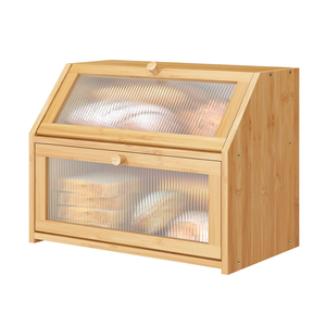 Fashion Large Capacity Food Container Wooden Storage Box Bins Bamboo Bread Boxes With Acrylic Lid