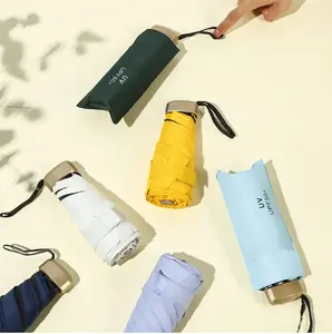 雨伞供应商促销防水手机口袋胶囊迷你小太阳紫外线5折叠伞带标志
