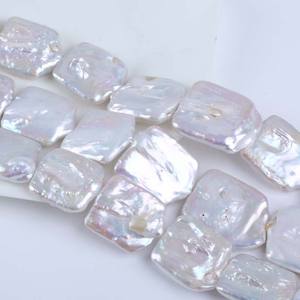 สร้อยคอมุกน้ำจืดธรรมชาติทรงบาร็อคสีขาว ขนาด 16-22 มม. รูปทรงสี่เหลี่ยมผืนผ้า ลูกปัดกึ่งสำเร็จรูป แบบหลวม สีมุก - Product Image 2