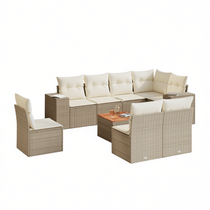 Conjunto de Sofás de Jardín Beige de 6 Plazas, Muebles de Ratán para Exteriores Resistentes a la Intemperie, Diseño Contemporáneo - Product Image 1