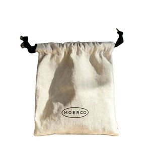 Pochettes en coton personnalisées de haute qualité avec cordon de serrage, couleur naturelle, sacs de rangement anti-poussière avec rubans noirs - Product Image 1