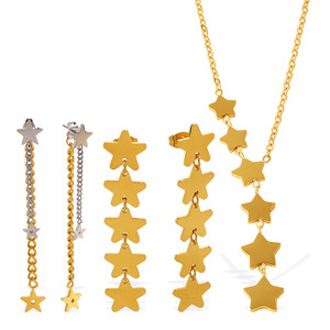 ชุดสร้อยคอจี้รูปดาวและต่างหู โลหะผสมสังกะสี เครื่องประดับสำหรับงานปาร์ตี้ของผู้หญิง สีทอง สีเงิน สไตล์มินิมอล เครื่องประดับแฟชั่น - Product Image 5