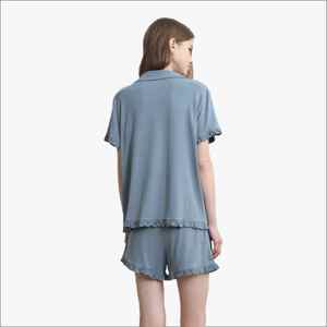 Ensemble de pyjamas d'été pour femmes, couleur unie personnalisée, 100% fibre de bambou, respirant, sous-vêtements thermiques, vêtements de nuit, grande taille - Product Image 4