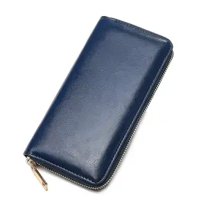 Manufacturer Wholesale New Oil Wax Pattern Long Genuine Leather Large Capacity Handbag PU Leather Women's Zipper Wallet