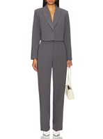 Veste de Costume de Bureau Ajustée pour Femme, Gris Anthracite, Coupe Courte, à Revers Crantés, Bouton Unique, Épaules Rembourrées, Personnalisation OEM/ODM