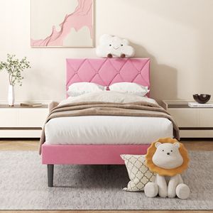 <span class=keywords><strong>Lit</strong></span> pour chambre <span class=keywords><strong>de</strong></span> fille, cadre <span class=keywords><strong>de</strong></span> <span class=keywords><strong>lit</strong></span> rose avec tête <span class=keywords><strong>de</strong></span> <span class=keywords><strong>lit</strong></span> rembourrée en tissu - Product Image 6