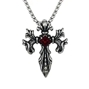 MD Unique Gothic Jewelry Cross Charm Men Women Cross Pendant red Zircon stainless steel stone pendants