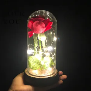 모조리 뷰티 야수 로즈 유리-2019 Dropshipping 아름다움과 야수는 유리 돔 LED 빛 나무 발렌타인 데이 선물