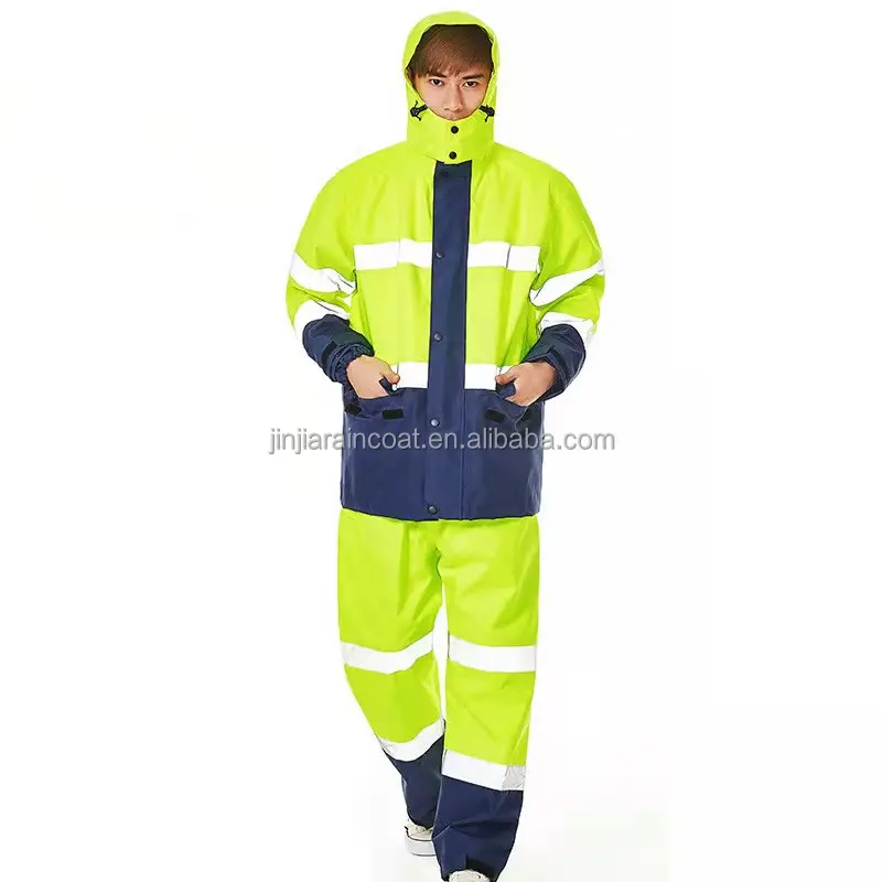 Chubasquero industrial resistente al agua con capucha con tiras reflectantes traje de lluvia personalizado para hombres