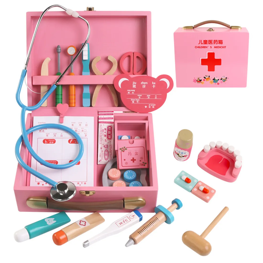 Kinder geben vor, Spielzeug zu spielen Holz Rollenspiel Doctor Medicine Cabinet für Jungen Mädchen spielen Geburtstags geschenkset