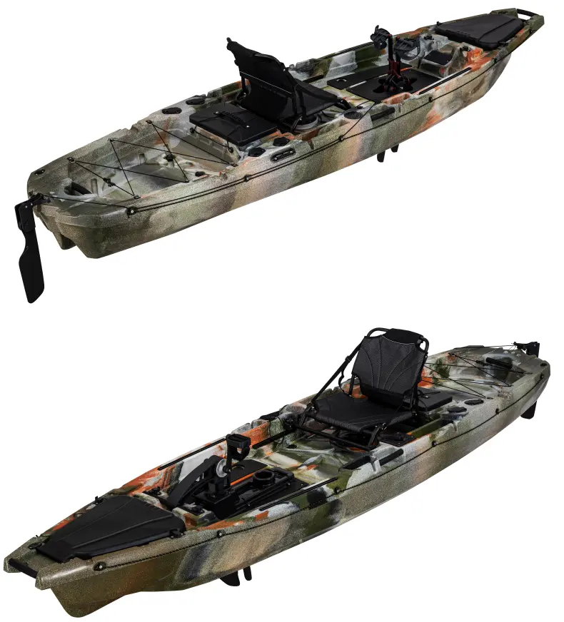 Nuevo Kayak de pesca 3,7 m rotomolding Pedal Drive HDPE/LLDPE pez de plástico con patada y motor de pedal de hélice kayak