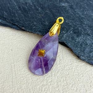 Pendentif en cristal naturel en forme de goutte d'eau, <span class=keywords><strong>améthyste</strong></span> et <span class=keywords><strong>quartz</strong></span> rose facettés avec breloque étoile, bijoux pour colliers, vente en gros - Product Image 4