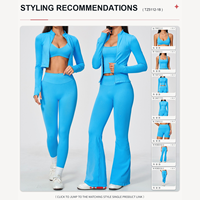Ensemble de yoga 3 pièces pour femme : soutien-gorge dos nu, pantalon évasé et veste – Tenue de fitness populaire, ajustée et sans coutures