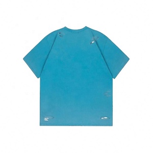Venta al por mayor de alta calidad Plain Streetwear camiseta personalizada agujeros rotos Loose Fit camiseta desgastada - Product Image 4