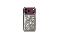 Étui de téléphone portable en cuir PU argenté métallisé orné de fleurs, antichoc et protecteur pour iPhone 17/18