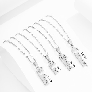 Collar del zodiaco inglés antiguo, horóscopo, signo de estrella de nacimiento, letra, astrología, constelación, collar de acero inoxidable - Product Image 3