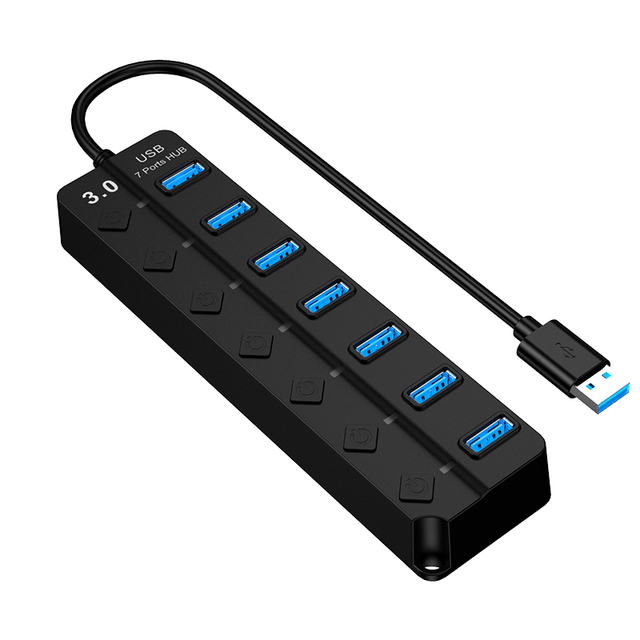Wholesale ABS Material 7-Port USB3.0 /2.0 Multi Expand USB Hub 7 in 1 with Switch and LED Power Indicator