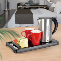 Set Ketel Teh Listrik Tanpa Kabel Hotel, Bodi Stainless Steel 304, Nampan Aluminium, Pemutus Otomatis, Proteksi Anti Panas, Putar 360 Derajat