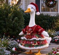 Statue de canard de Noël avec chapeau de Père Noël pour porche, jardin, cour, décoration de vacances, ornement de bienvenue pour la maison, la pelouse et la décoration extérieure