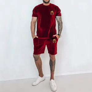 Custom joggers men track suits short velour velvet tracksuits men shorts set