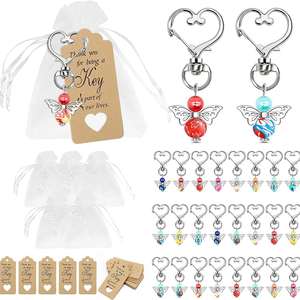 Delivery Guarantee Angel Keychain Favor Sets Bulk Pearl Angel Charms Organza Bags Thank You Tags Guest Gift for Baptism Party - Product Image 5