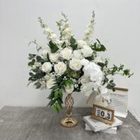 Boule de fleurs en soie DKB de haute qualité, couleurs chaudes, rose champagne, ranunculus, centre de table floral mixte pour une décoration d'anniversaire élégante