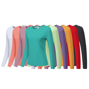 Venta al por mayor de ropa deportiva personalizada de manga larga para mujeres gimnasio camisetas estiramiento cuello redondo sudadera mujeres Fitness camisetas - Product Image 5