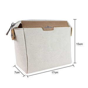 Trousse de maquillage en toile de coton avec fermeture éclair et poignée Trousse de toilette de voyage pour le rangement - Product Image 3