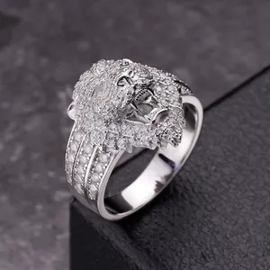 New Arrival Hiphop Fashion Fully Iced Out VVS Moissanite 925 Sterling Silver Men's Lion Ring