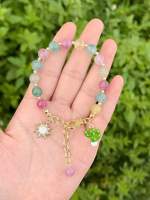 Bracelet en perles de verre violettes réglable avec breloques Vierge Marie en cuivre, bijoux multicolores pour femmes, vente en gros