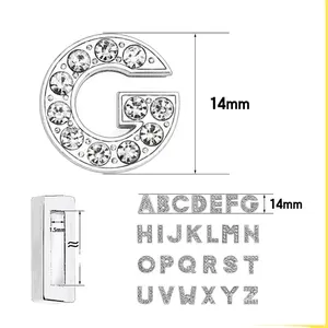 트렌디 실버 합금 14mm 라인 석 26 문자 결과 블링 라인 석 슬라이드 알파벳 슬라이드 편지 비즈 A-Z