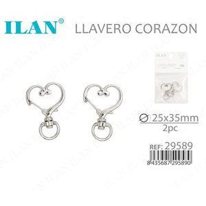 Portachiavi ILAN a forma di cuore 25x35mm in metallo argentato, set da 2 pezzi - Product Image 3