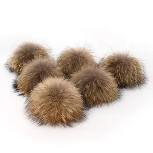 Fur Ball 13CM KAZUFUR Factory Price Real Fur Balls For Hats Raccoon Fur Balls
