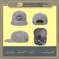 Gorra de Béisbol Personalizada con Parche de Goma Perforado con Láser, 5 Paneles, Visera Plana, Cierre a Presión, Transpirable, para Pesca, Surf y Golf