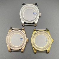 Boîtier de montre en acier inoxydable de 39 mm avec loupe, lunette sertie de diamants, fond transparent en saphir, chronographe, compatible avec les mouvements NH35/36